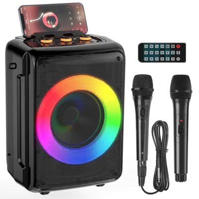 Karaoke Machine, Portable Bluetooth Speaker with 1 Wireless And 1 Wired microphone Microphones Adults & Kids for Party