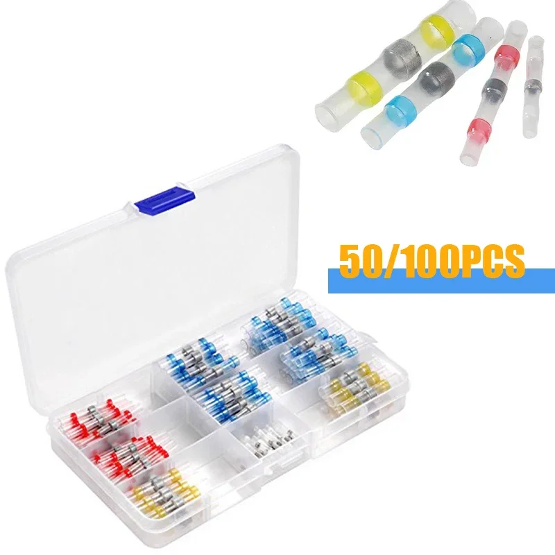 50/100PCS Wasserdichte Schrumpf Verbinden Terminals Isolierte Elektrische Draht Terminals Butt Splice Stecker Hülse Image