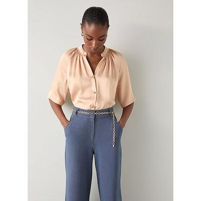 Amber Camel Satin Raglan Top, Camel