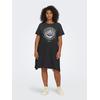 Shirtkleid ONLY CARMAKOMA "CARLUCY LIFE SS T-SHIRT DRESS JRS NOOS", Damen, Gr. XL (54), N-Gr, schwarz (schwarz print:lotus), Jersey, Obermaterial: 100% Baumwolle, bedruckt, modisch, regular fit kniefrei, Rundhals, Kurzarm, Kleider