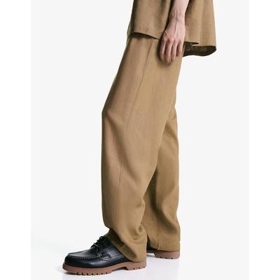 Bershka Wide-Leg Linen Blend Jogger Trousers Men Xs Camel