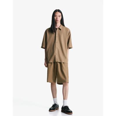 Bershka Loose Linen Blend Jogger Bermuda Shorts Men Xs Camel