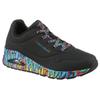 Sneaker SKECHERS "UNO", Damen, Gr. 41, bunt (schwarz, bunt), Lederimitat, kontrastfarbene Details, modisch, Schuhe, Plateausneaker, Schnürschuh mit Keilabsatz