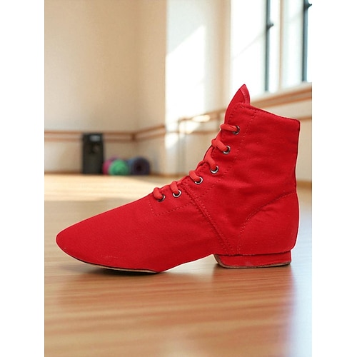 Weiße Tanzstiefel aus Canvas zum Schnüren für Damen – leichte professionelle Jazzschuhe für Tänzerinnen und zum Üben im Studio Image