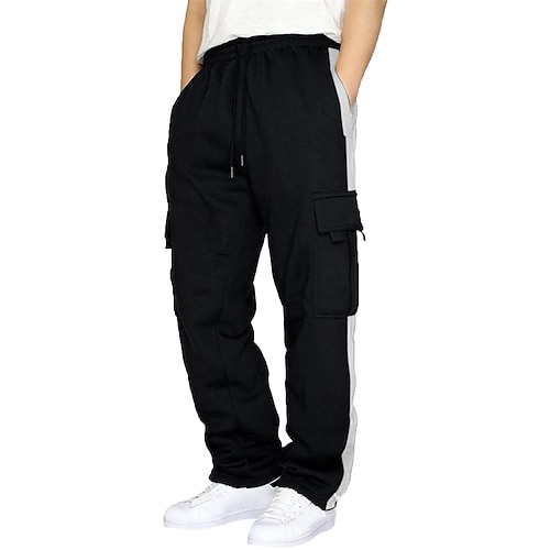 Herren Jogginghose Hose Tasche Elastischer Bund Kordelzug Farbblock Komfort Sport im Freien Täglich Mode Lässig Schwarz Weiß Mikroelastisch Image
