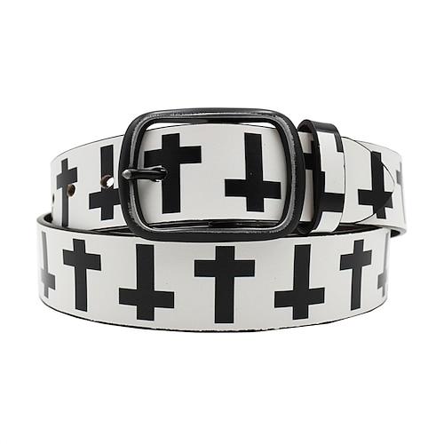 Herren Gürtel Taillengürtel Schwarz Weiß Dermis Legierung Langlebig Verstellbar Kreuz Outdoor Täglich