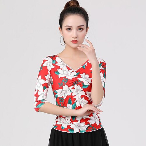 Latein-Tanz Für den Ballsaal oben Print Damen Ausbildung Leistung Halbe Ärmel Polyester Image