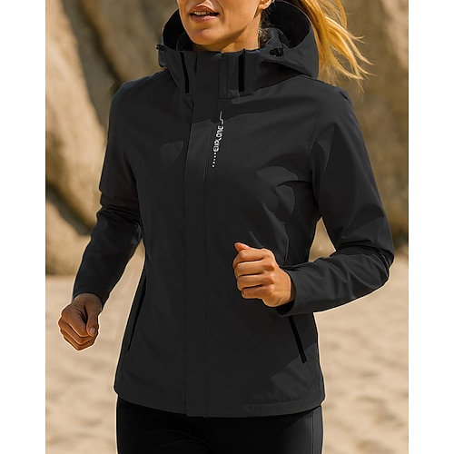 Damen Laufjacke Outdoorjacke Kordelzug Tasche Langarm Oberteil Athleisure Frühling Herbst Einfarbig Wasserdicht Winddicht Pilates Laufen Yoga Sportbekleidung Sportkleidung Violett Schwarz Weiß Image