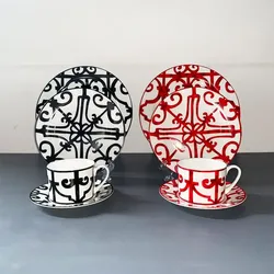 Kaffeetassen- und Teller-Set aus Bone China, luxuriöses Nachmittagstee-Set im britischen Stil, Paar-Tasse, Teller für die westliche Küche