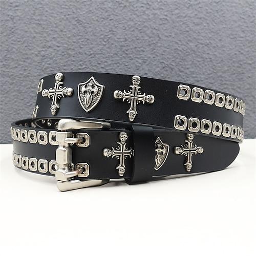Herren Gürtel Taillengürtel Schwarz Dermis Legierung Langlebig Verstellbar Einfach Kreuz Totenkopfe Outdoor Täglich