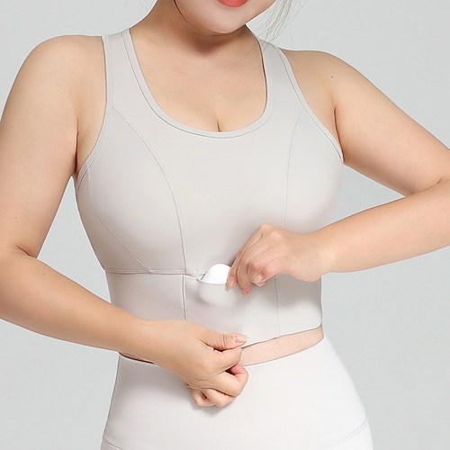 Damen Yoga-BH Panzer Pilates-BH Unterwäsche Hohe Wirkung Hohe Stützen Atmungsaktiv Bürgellos Gefüttert Einfarbig Sport Sportkleidung Weiß Rosa Fitnessstudio Pilates Laufen Image
