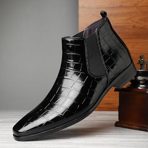 Herren Stiefel Chelsea-Stiefel Spaziergang Vintage Lässig PU Leder Bequem Rutschfest Warm Loafer Wein Schwarz Herbst Winter