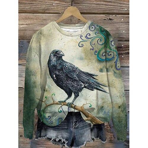 Damen Pullover Sweatshirt Grafik Tiermotiv Abstrakt Mode Lässig Langarm Rundhalsausschnitt Rundhals Normale Oberteile Straße Alltagskleidung Lässig Druck Blau Grün Khaki Herbst Winter