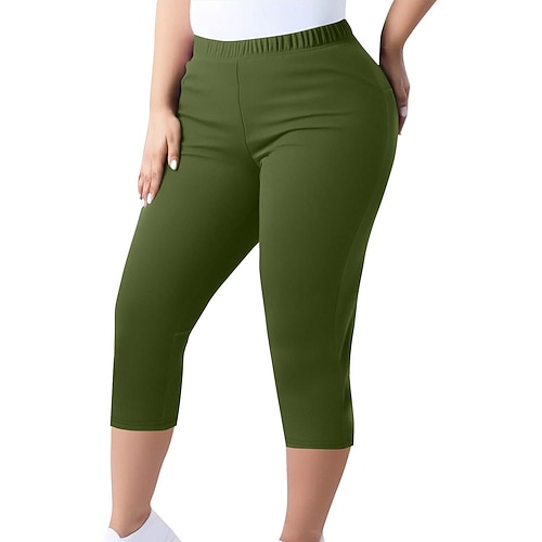 Damen Übergrössen Stoffhosen Leggings Gemütliche Leggings Stumpfhosen sportlich Wadenlang Natürliche Taille Einfach Elastischer Bund Bequem Po-Lifting Bauchkontrolle Yoga Alltagstauglich Dunkelrot Image