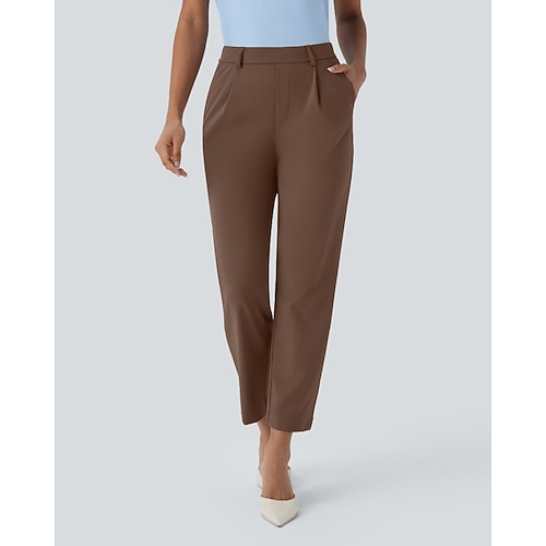 Damen Anzughose Streetwear Lässig Volle Länge Natürliche Taille Einfach Tasche Elastischer Bund Bequem Geschäft Büro Arbeit Grau Schwarz Dunkelmarine Kaffee Herbst Normale Passform Image
