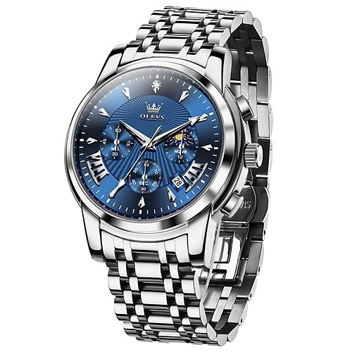 Die neue Herren-Business-Uhr der Marke Olevs mit leuchtendem, wasserdichtem Mondphasen-Chronograph, multifunktionaler, modischer Quarzuhr, lässiger Sport-Herrenarmbanduhr