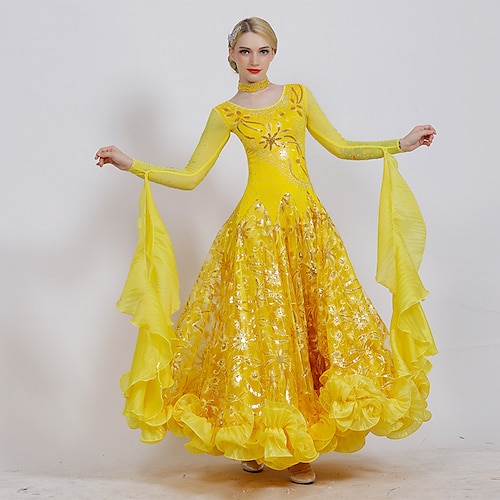 Für den Ballsaal Kleid Stickerei Kaskaden Rüschen Pailetten Damen Leistung Langarm Eis-Seide Image