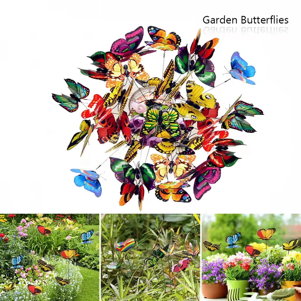 50 stücke Schmetterling Stakes Bunte Simulation Schmetterling Outdoor Garten Hof Pflanze Blumentopf Frühling Garten Dekoration 25*4 cm Image