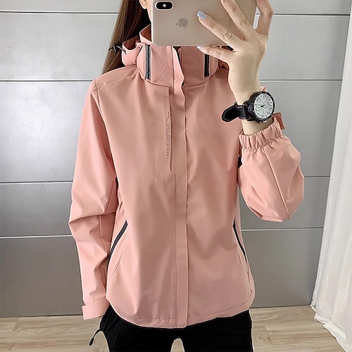 Damen Windjacke Wanderjacke Regenmantel Außen Wasserdicht Winddicht Wanderoutfits Wanderbekleidung Frühling Herbst Oberteil Camping / Wandern / Höhlenforschung Laufen Schwarz Weiß Rosa Image