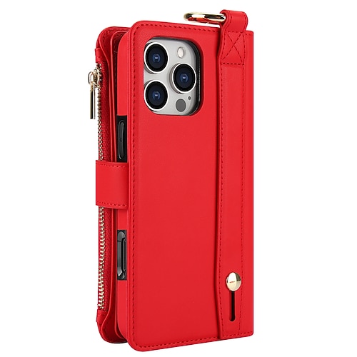 Handy Hülle Handyhüllen Für iPhone 17 Pro Max 17 Air 16 15 14 Pro Max Plus 16e 13 Pro Max Mini Brieftaschenhülle Reisverschluss mit Trageriemen Kartenfach Retro TPU PU-Leder Image