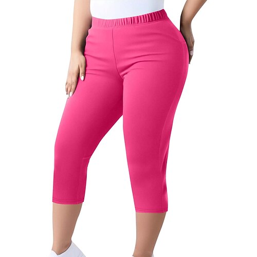 Damen Übergrössen Stoffhosen Leggings Gemütliche Leggings Stumpfhosen sportlich Wadenlang Natürliche Taille Einfach Elastischer Bund Bequem Po-Lifting Bauchkontrolle Yoga Alltagstauglich Schwarz Rosa Image