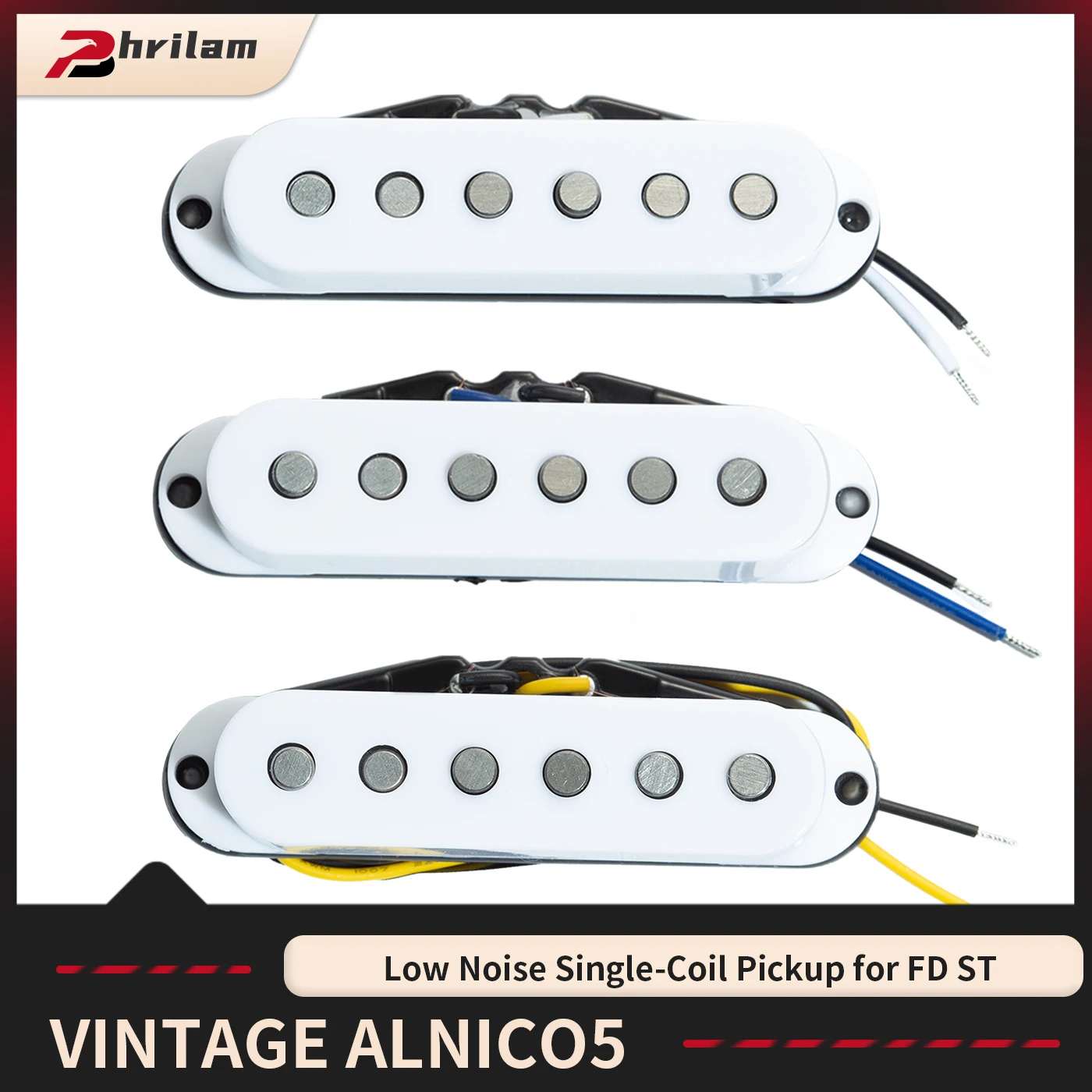 PHRILAM Vintage Alnico5 Low Noise Single-Coil Pickup für FD ST Style E-Gitarrenhals 50 mm/Middle50 mm/Steg 52 mm