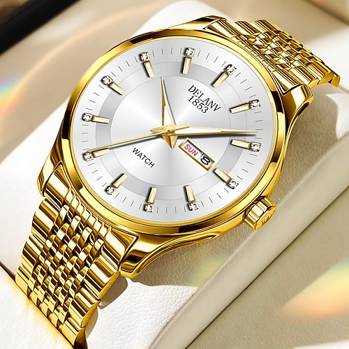 Valentinstagsgeschenk für Damen Herren Quarz-Uhr große Ziffernblatt modische Strass-Geschäfts leuchtender Kalender Datum wasserdichte Edelstahl-Armbanduhr