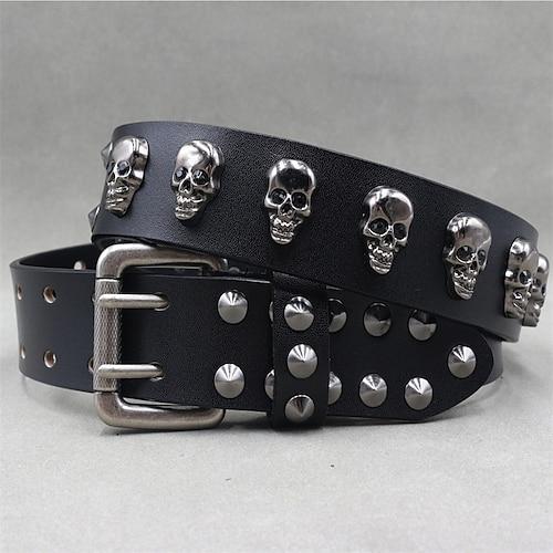Herren Gürtel Taillengürtel Schwarz Dermis Legierung Punk Langlebig Verstellbar Totenkopfe Outdoor Täglich