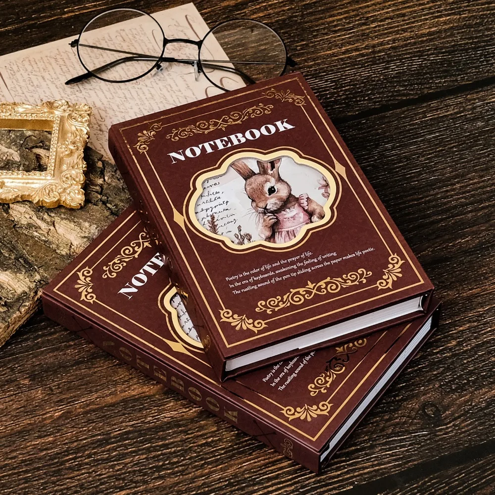 Neues Senior Dark Red Vintage Rabbit Hot Gold Notizbuch Amazon Grenzüberschreitender Hot Notizblock Student Office Notizblock Manuelles Hauptbuch Image