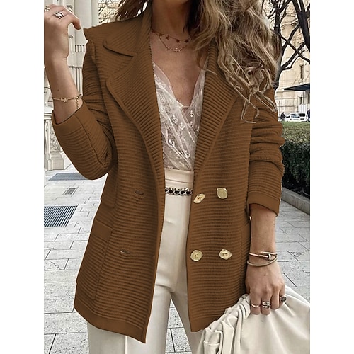 Damen Blazer Bequem Atmungsaktiv Knöpfe Mode Modern Einfach Arbeit Täglich Regulär Umlegekragen Normale Passform Langarm Oberbekleidung Schwarz Weiß Rosa Frühling Herbst Image