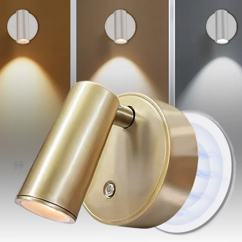 LED-Licht, magnetisch, wiederaufladbar, USB-Wandleuchte, Strahler mit Touch-Schalter, dimmbare Nachttischlampe, kabellos, kein Stanzen, Leselicht