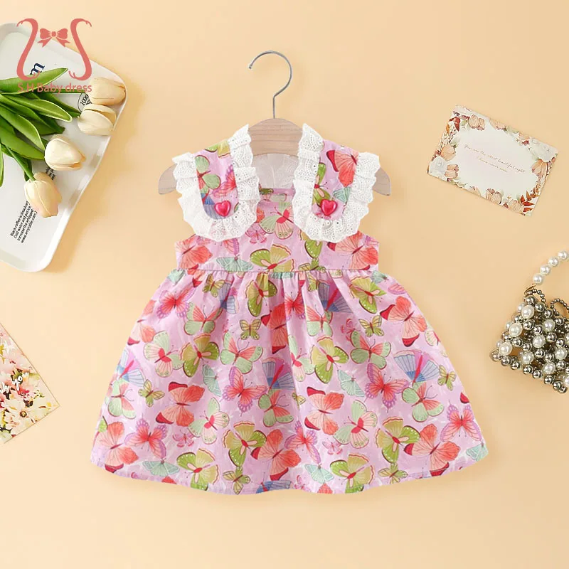 0-3 Jahre Sommer süßes Baby Mädchen Kleid ärmellos hautfreundlich Kleinkinder Kostüm süße Kinder Kleidung hübsche Schmetterling Kind Kleidung Image
