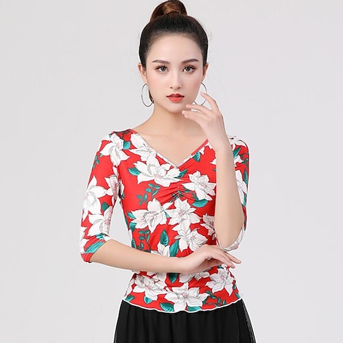 Latein-Tanz Für den Ballsaal oben Print Damen Ausbildung Leistung Halbe Ärmel Polyester Image