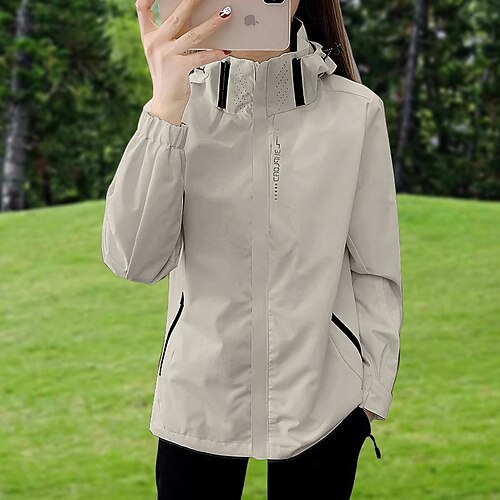 Damen Windjacke Wanderjacke Regenmantel Außen Wasserdicht Winddicht Wanderoutfits Wanderbekleidung Frühling Herbst Oberteil Camping / Wandern / Höhlenforschung Laufen Schwarz Weiß Rosa Image