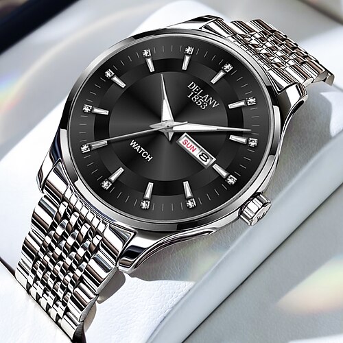 Valentinstagsgeschenk für Damen Herren Quarz-Uhr große Ziffernblatt modische Strass-Geschäfts leuchtender Kalender Datum wasserdichte Edelstahl-Armbanduhr Image