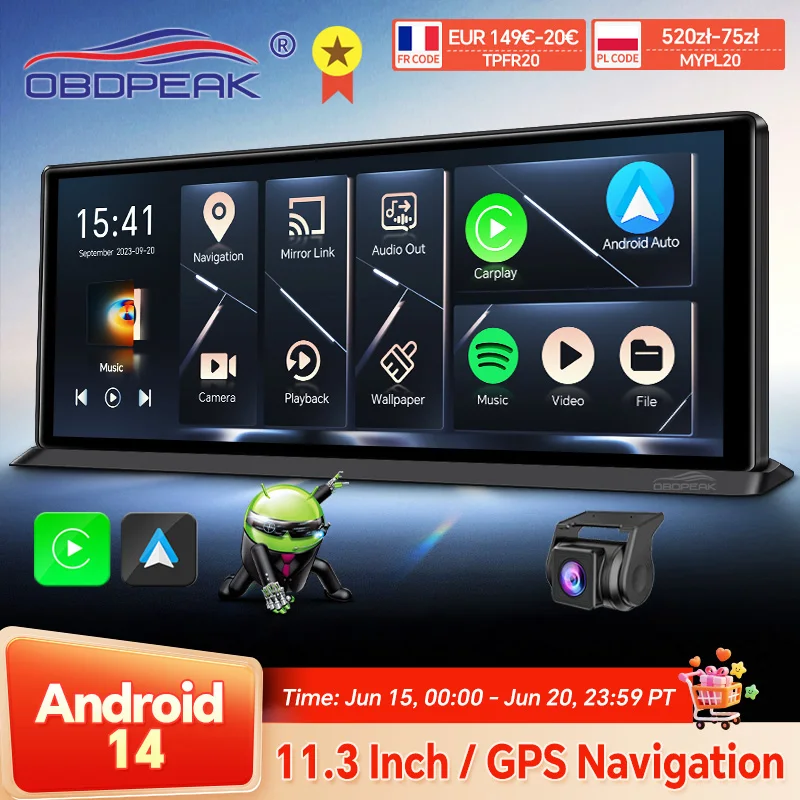 K60 Pro 11,3 "4G + 64G WIFI Android 14 AI Bildschirm GPS Navigation Carplay Android AUTO 1080P Dash Cam Rückspiegel Video Recorder Image
