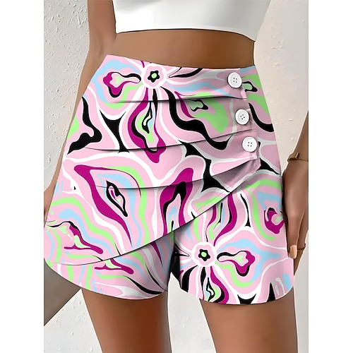 Damen Chinos Shorts Elegant Urlaub Vintage Kurz Hohe Taille Grafik Geometrisches Muster Abstrakt Geschichtet Schnelltrocknend Bequem Atmungsaktiv Unelastisch Täglich Outdoor Straße Rubinrot Rosa Grün Image