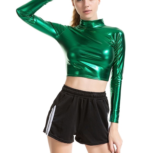 Disco-Tanzkostüme exotische Tanzkleidung Pole Dance Top reine Farbe Damen Performance Training Langarm Polyester Image