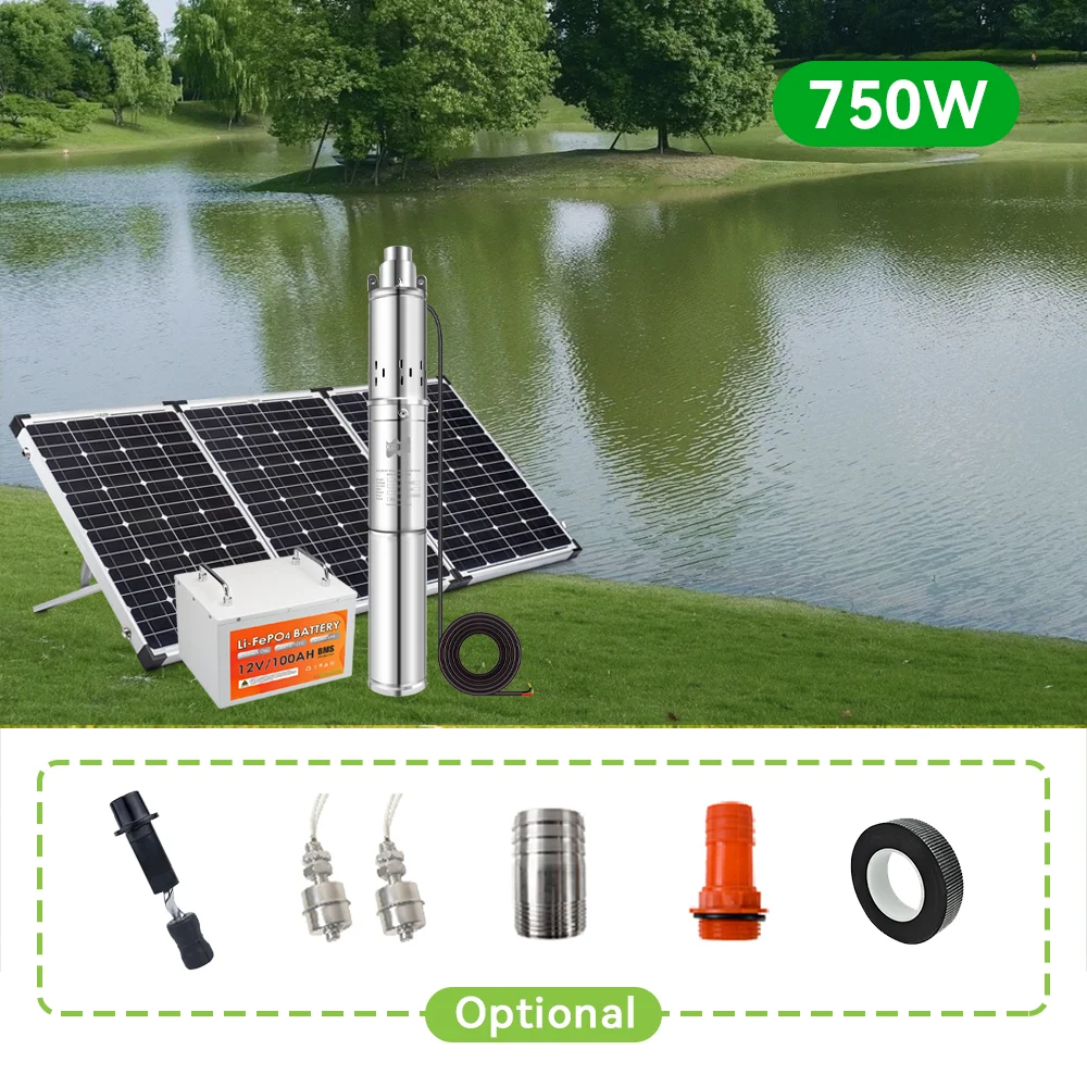150W 370W 750W 12V24V DC Solar Tauchwasserpumpe Eingebauter Controller Solar Schraube Tiefbrunnenpumpe Max Kopf 35M