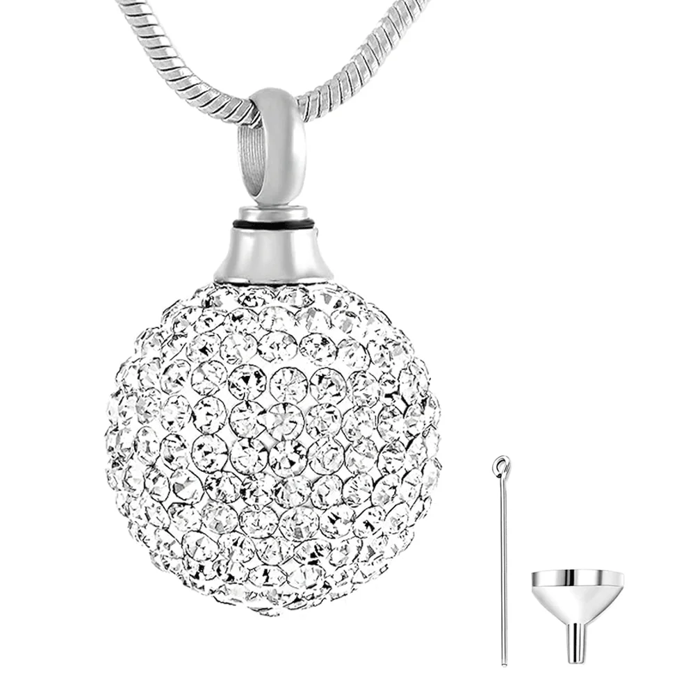 Kristallkugel-Urnen-Halskette für Asche, Edelstahl, Kristall-Andenken, Gedenkschmuck für Asche, Anhänger, Medaillon Image