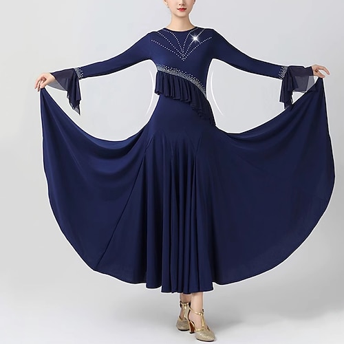 Für den Ballsaal Kleid Farbaufsatz Kristalle / Strass Damen Leistung Party Langarm Spandex Image