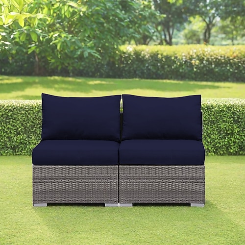 2-teilige wasserdichte Outdoor-Kissenbezüge für Ecksofas, wetterfeste graue PE-Rattan-Sitzgruppen, Outdoor-Zweisitzer, Terrassenmöbel für Balkon, Garten und Pool
