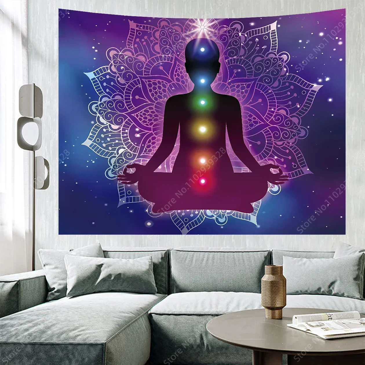 VIKAMA Meditation Chakra Mandala Wandteppich kosmischer Neon Farbwechsel Yoga Wohnzimmer Schlafzimmer Dekor moderne böhmische Wandkunst Image