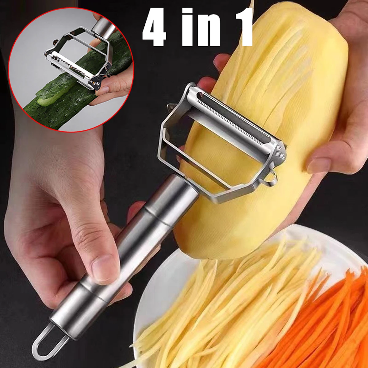 4in1 Schäler Multifunktions Reibe Julienne Schäler Gemüse Obst Schäler Edelstahl Shredder Küche Werkzeug Image