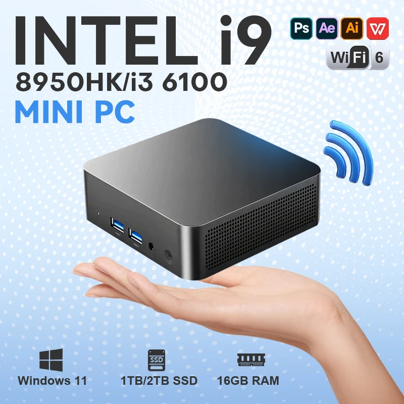 2025 Mini PC Intel Core i9 8950HK i3 6100 Windows 11 Pro Desktop Pc Gaming Computer 16GB RAM 1TB SSD WiFi6 BT5.2 4K Portable PC