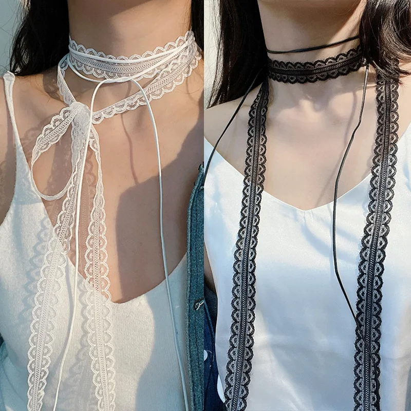 Süße coole Babes-Halskette mit schwarzer Schleife und Spitze, gestapelt, mit Halsband, Schlüsselbeinkette, Vintage-Design-Halskette Image