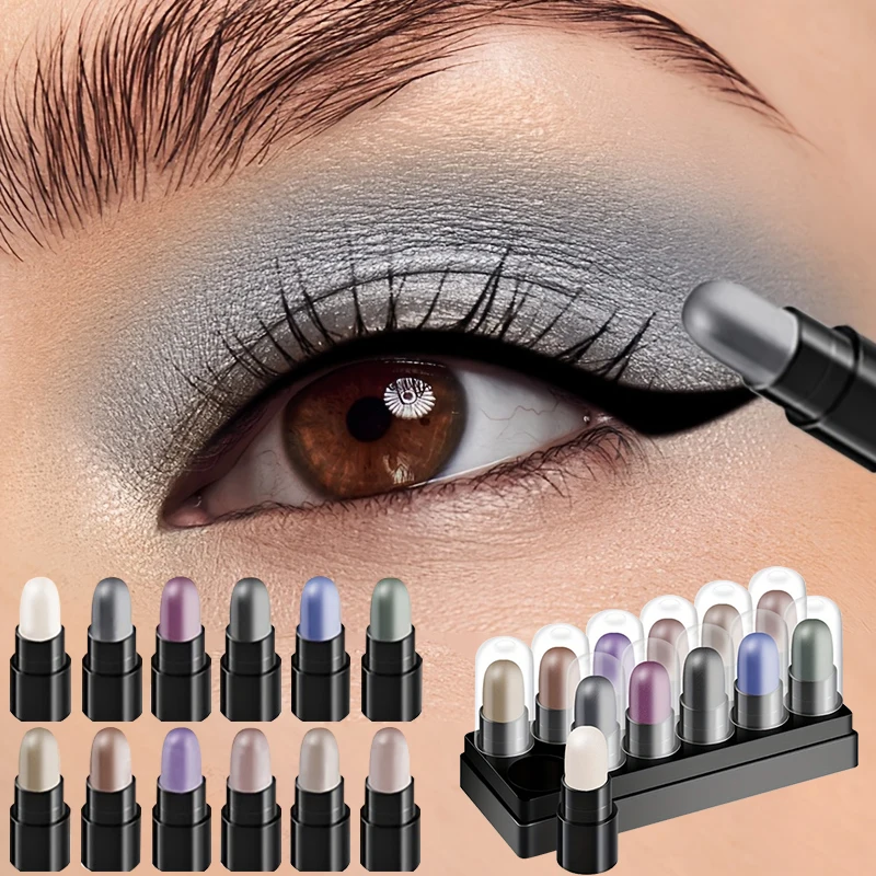Wasserfestes Lidschattenstift-Set mit 12 Farben, langlebig, glitzernder Schimmer-Lidschattenstift mit Textmarker-Stick, perfektes Augen-Make-up Image