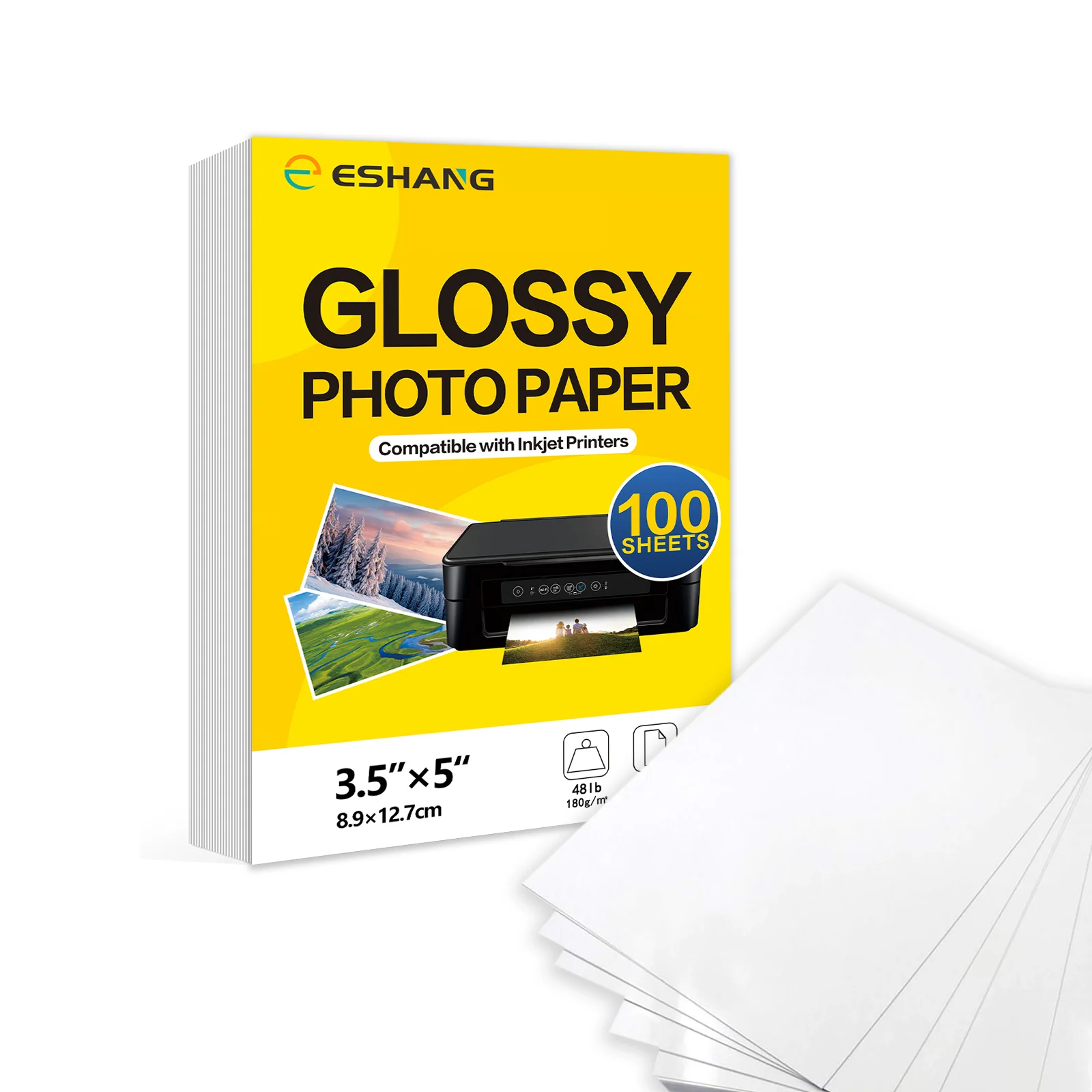 3R 100 Blatt glänzendes Fotopapier, 8,9 x 12,7 cm, Tintenstrahldruckpapier, Material 180 g/m2, 48 lb, Postkarte, glänzende Druckerpapierbögen Image