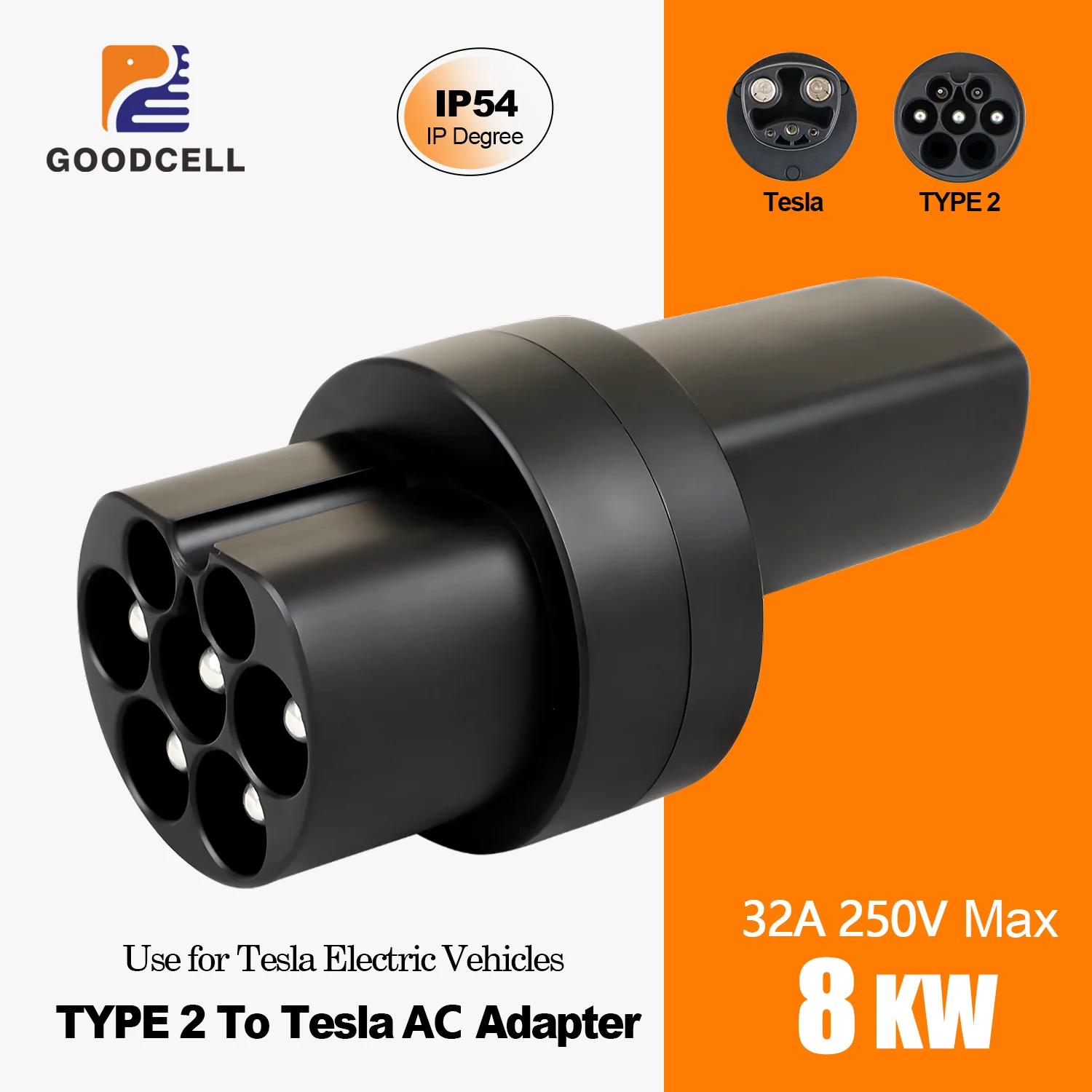 GOODCELL EV-Ladeadapter Typ 2 auf Tesla AC 8 kW 32 A max. Verwendung im Tesla Supercharger Conventer Elektrofahrzeug Modell Y S 3 Image