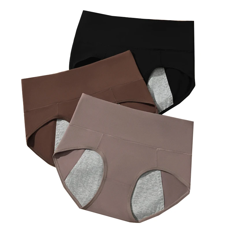 3Pcs Hohe Taille frauen Höschen Auslaufsicher Menstruations Hosen Erweitern Zeitraum Unterwäsche Baumwolle Physiologischen Plus Größe Weibliche Slips Image